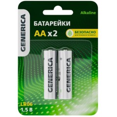 Элемент питания алкалиновый AA/LR6 Alkaline (блист.2шт) GENERICA ABT-LR06-ST-L02-G