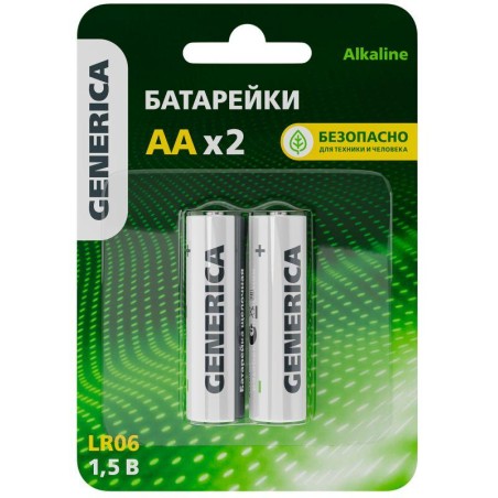 Элемент питания алкалиновый AA/LR6 Alkaline (блист.2шт) GENERICA ABT-LR06-ST-L02-G