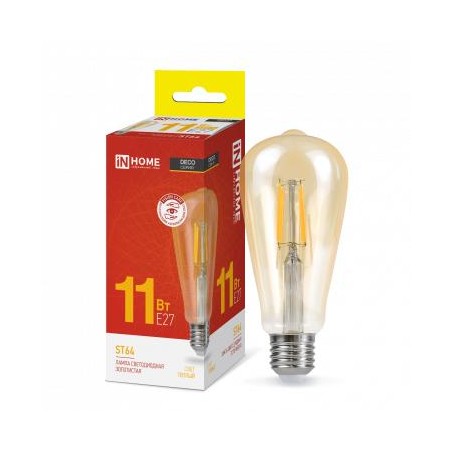 Лампа светодиодная LED-ST64-deco gold 11Вт цилиндр золотая 3000К тепл. бел. E27 1160лм 230В IN HOME 4690612035673