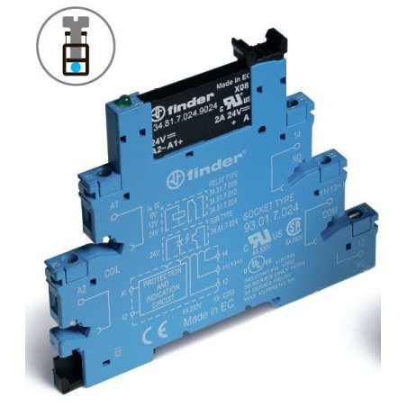 Модуль интерфейсный (сборка 34.81.7.024.9024 + 93.01.7.024) твердотельное реле выход 6А (24В DC) 24В DC IP20 винт. клеммы FINDER