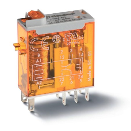 Реле миниатюрное промышленное электромеханич. монтаж в розетку или наконечники Faston (2.5х0.5мм) 2CO 8А AgNi 24В DC влагозащ. R