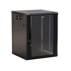 Шкаф настенный TWB-1245-GP-RAL9004 19дюйм 12U 650х600х450мм стеклян. дверь с перфорацией по бокам ручка с замком черн. разобранн