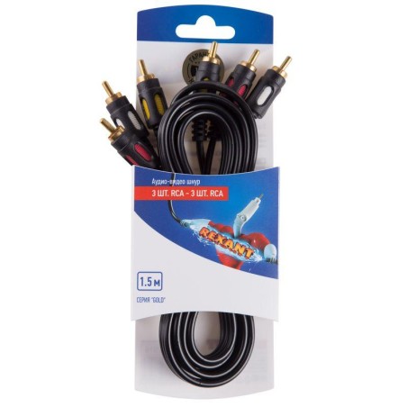 Шнур 3RCA - 3RCA 1.5м (GOLD) блист. Rexant 06-3050