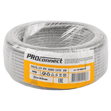 Кабель витая пара U/UTP кат.5E 4х2х24AWG CU медь 100МГц PVC сер. (уп.25м) PROCONNECT 01-0052-25