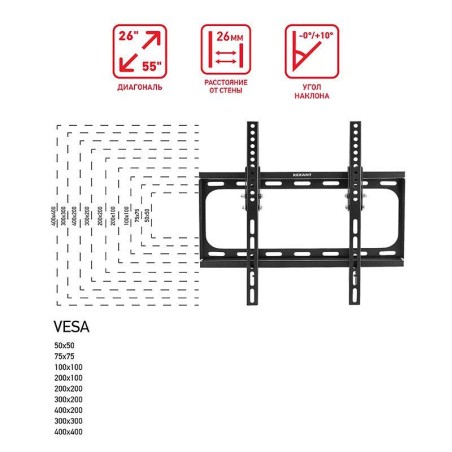 Кронштейн для LED телевизора 26-55дюйм наклонный Rexant 38-0330
