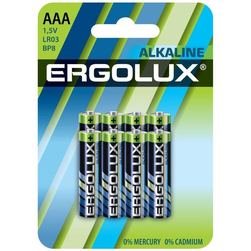 Элемент питания алкалиновый AAA/LR03 1.5В Alkaline BL8 (уп.8шт) Ergolux 14814