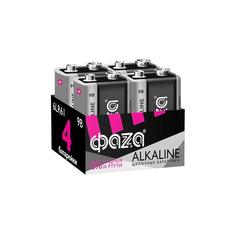 Элемент питания алкалиновый "крона" 6LR61 9В Alkaline Pack-4 (уп.4шт) ФАZА 5030602