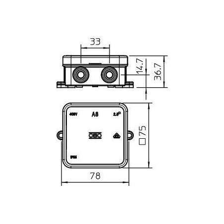 Коробка распределительная 75х75х36мм A8 5 1 1 клеммн. колодка OBO 2000024