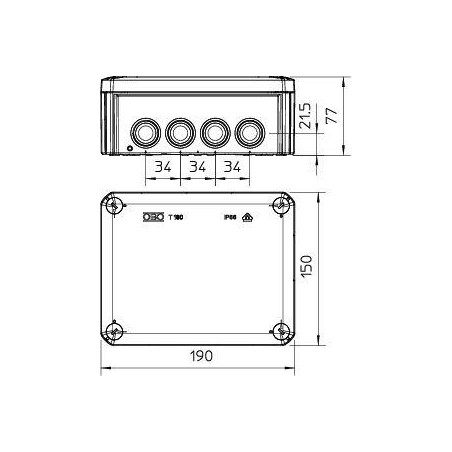 Коробка распределительная 190х150х77мм T160 7хM25 5хM32 IP66 свет. сер. OBO 2007093