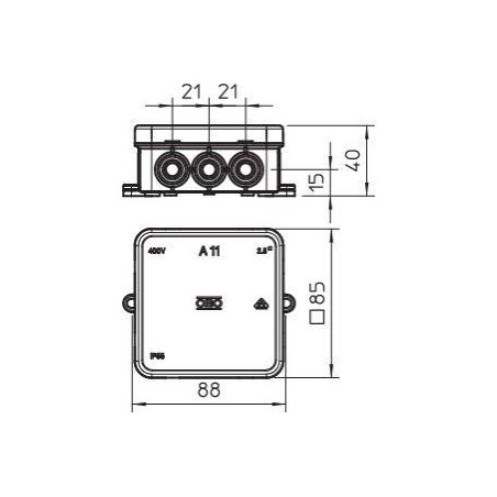 Коробка распределительная 85х85х40мм A11 HF RW без клемм. колодки OBO 2000180