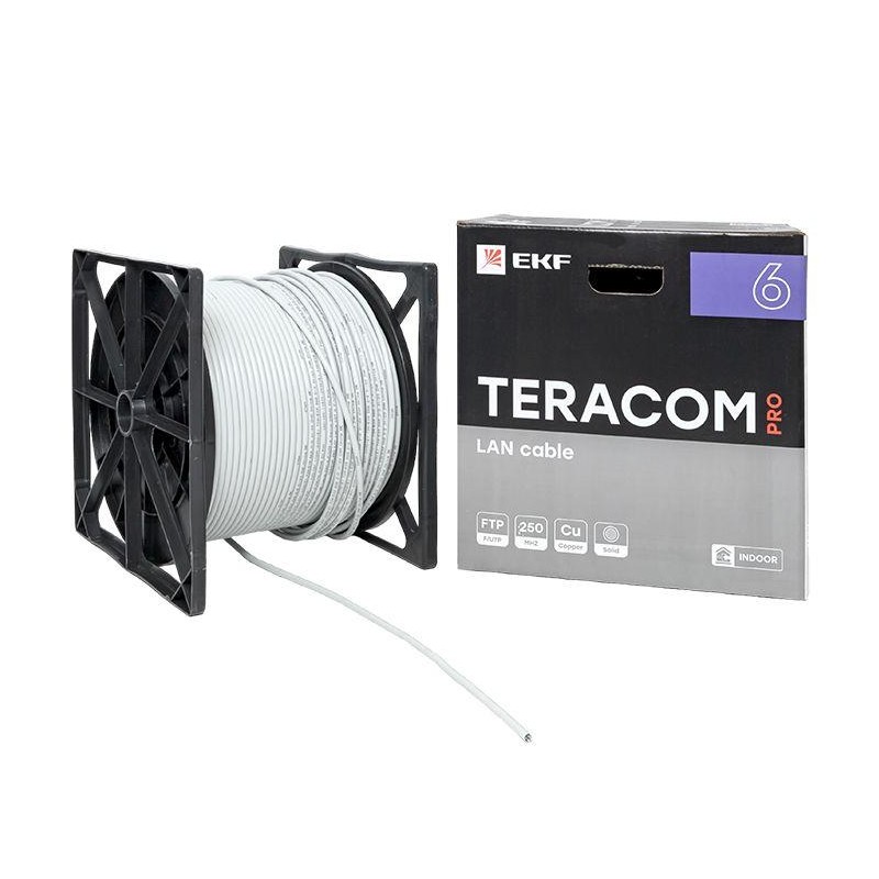 Кабель витая пара F/UTP кат.6 4 пары 23 AWG solid PVC сер. (уп.305м) TERACOM PRO EKF TRP-6FTP-04PVC-