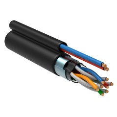 Кабель витая пара F/UTP кат.5E 4 пары 24 AWG solid LDPE кабель питания 2х0.75кв.мм черн. (305м) (м)