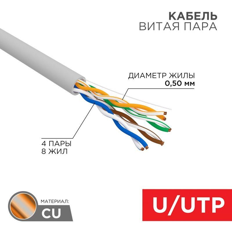 Кабель витая пара U/UTP кат.5E 4х2х24AWG сер. (уп.25м) Rexant 01-0043-25