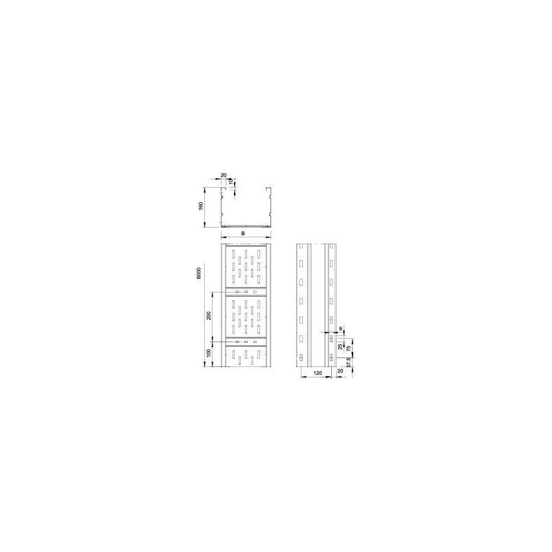 Лоток листовой перфорированный 300х160 L6000 сталь 2мм WKSG 163 FT для больших расстояний OBO 609855