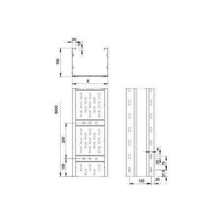 Лоток листовой перфорированный 300х160 L6000 сталь 2мм WKSG 163 FT для больших расстояний OBO 609855