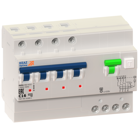 Выключатель автоматический дифференциального тока 4п C 16А 30мА тип A 6кА OptiDin VD63 УХЛ4 КЭАЗ 103