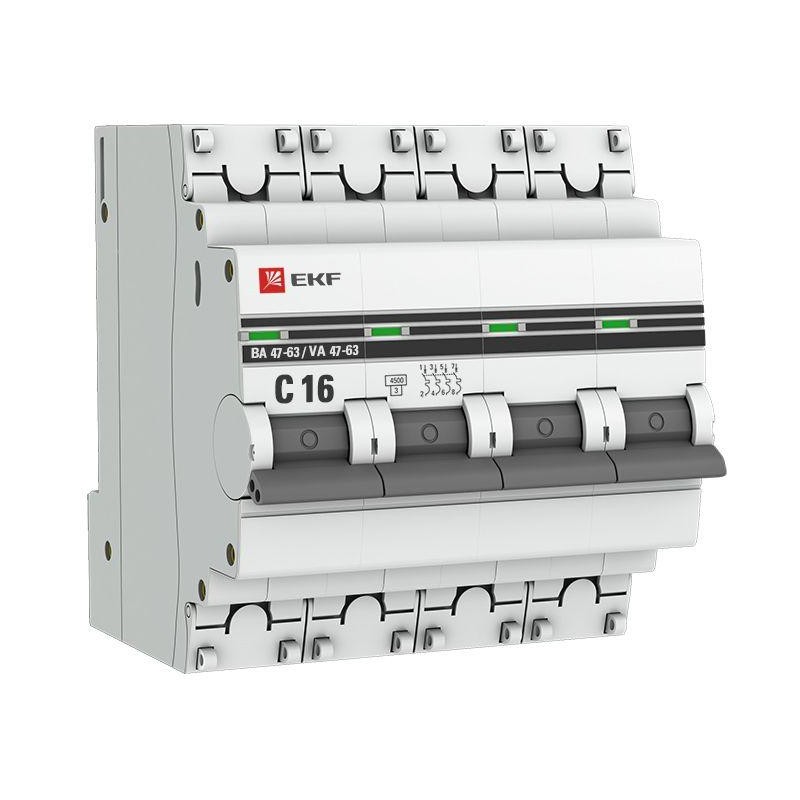 Выключатель автоматический модульный 4п C 16А 4.5кА ВА 47-63 PROxima EKF mcb4763-4-16C-pro