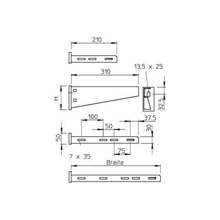 Консоль с опорой AW 55 21 V2A4301 осн.210 нерж. сталь гор. оцинк. OBO 6443063