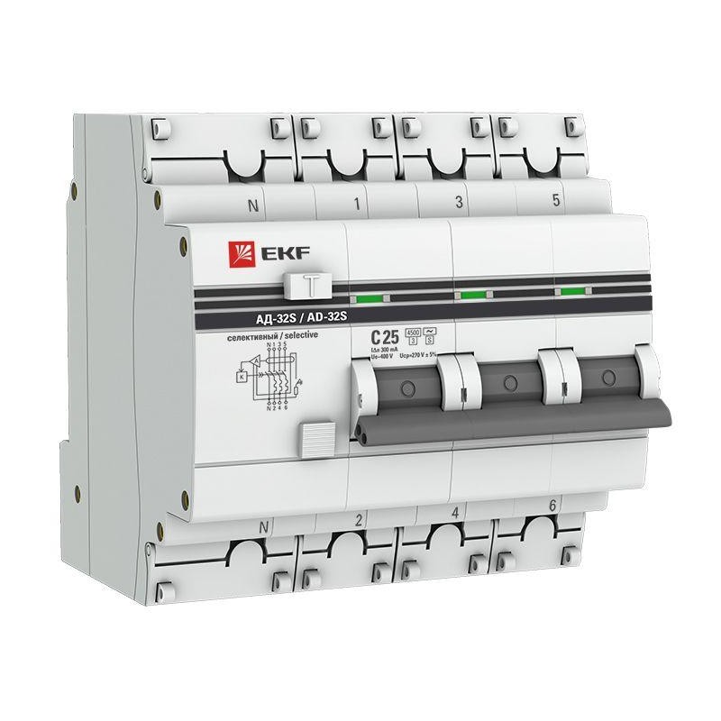 Выключатель автоматический дифференциального тока 4п (3P+N) 25А 300мА АД-32 селект. PROxima EKF DA32