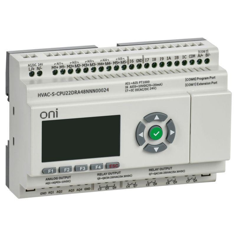 Контроллер программируемый логический HVAC S ЦПУ 8DI 8DO 1AI 4PT 2AO LED дисплей RS485 24В DC ONI HV