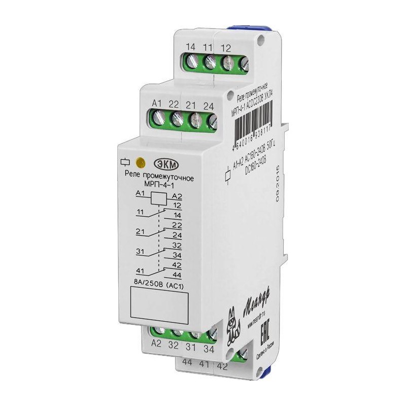 Реле промежуточное МРП-4-1 ACDC230В УХЛ4 4 переключ. контакта коммутируемый ток до 8А Меандр A8302-1