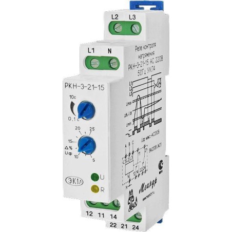 Реле контроля напряжения 3ф РКН-3-21-15 АС230В/AC400В УХЛ4 4-х проводн.схема вкл., асимметр. регулир