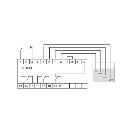 Реле уровня жидкости PZ-830 (без датчиков, трехуровн., контроль аварийного уровня, 4 модуля, монтаж