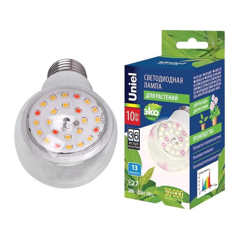 Лампа светодиодная LED-A60-10W/SPFB/E27/CL PLP30WH 10Вт A60 грушевидная прозрачная для растений спек