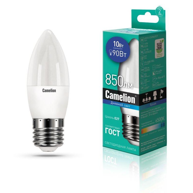 Лампа светодиодная LED10-C35/865/E27 10Вт 220В Camelion 13564