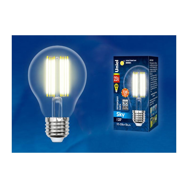 Лампа светодиодная LED-A70-23W/3000K/E27/CL PLS02WH Sky прозр. картон Uniel UL-00005897