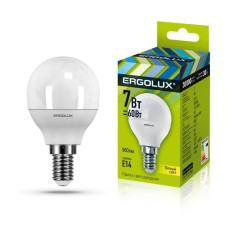 Лампа светодиодная LED-G45-7W-E14-3000K 172-265В "Шар" Ergolux 12142