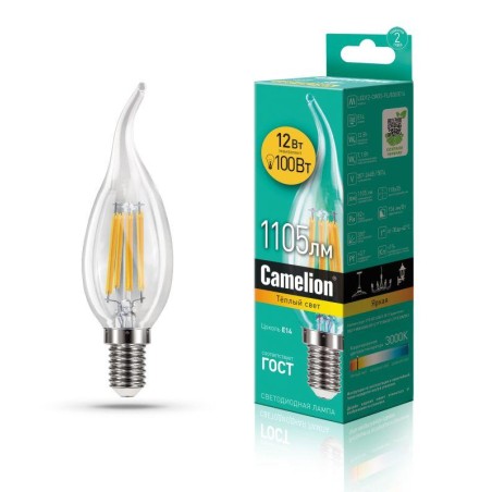 Лампа светодиодная филаментная LED12-CW35-FL/830/E14 12Вт 220В Camelion 13710