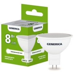 Лампа светодиодная MR16 8Вт софит 4000К GU5.3 230В GENERICA LL-MR16-08-230-40-GU5-G