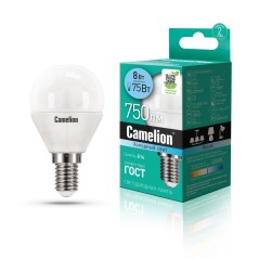 Лампа светодиодная LED8-G45/845/E14 8Вт шар 4500К бел. E14 750лм 170-265В Camelion 12393