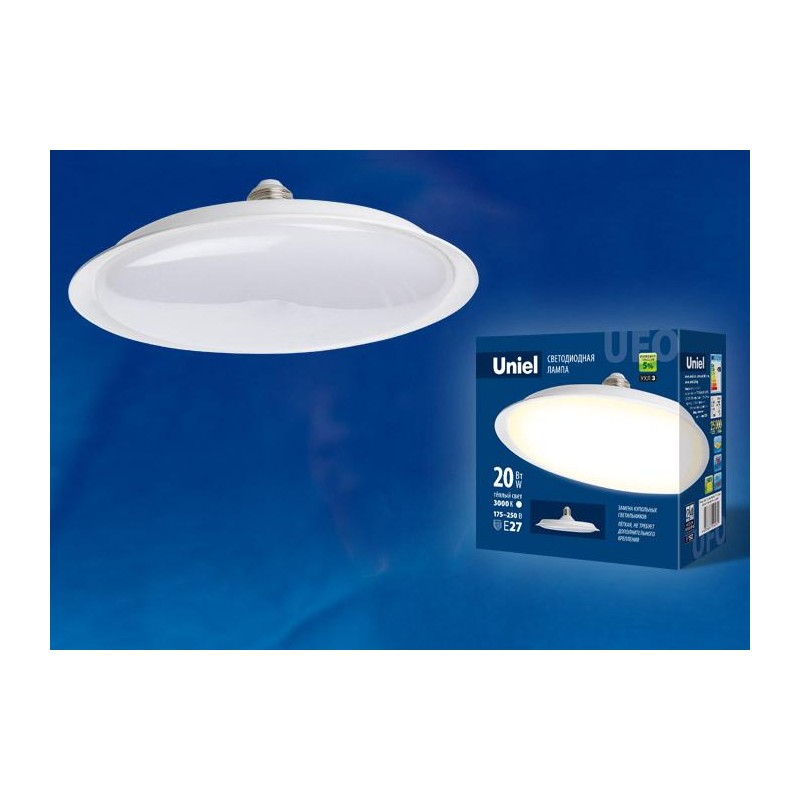 Лампа светодиодная LED-U165-20W/3000K/E27/FR PLU01WH UFO 20Вт матовая 3000К тепл. бел. E27 (упак. ка