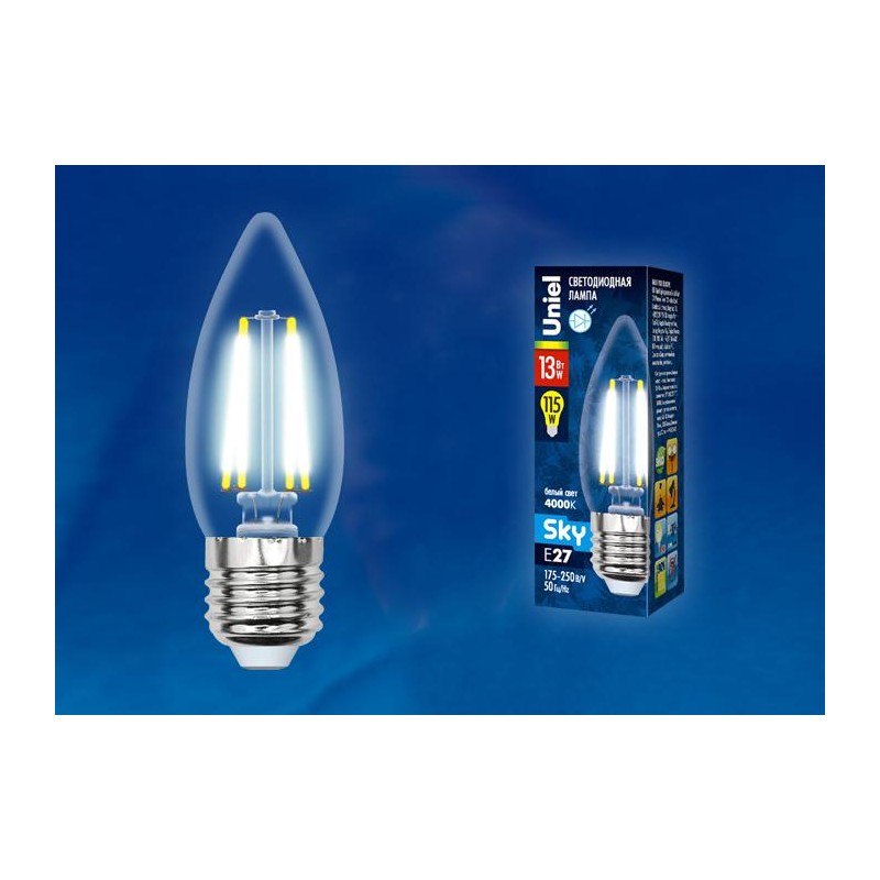 Лампа светодиодная LED-C35-13W/4000K/E27 /CL PLS02WH Sky 13Вт прозрачная 4000К нейтр. бел. (упак. ка