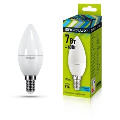 Лампа светодиодная LED-C35-7W-E14-6500K "Свеча" 172-265В Ergolux 12874