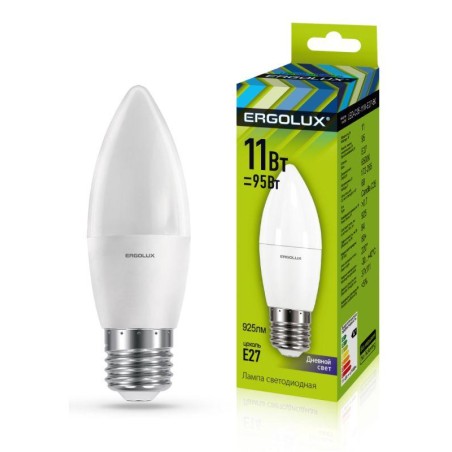 Лампа светодиодная LED-C35-11W-E27-6K Свеча 11Вт E27 6500К 172-265В Ergolux 13623