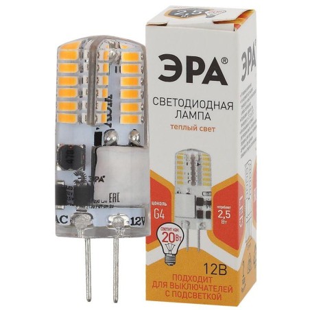 Лампа светодиодная LED-JC-2.5W-12V-SLC-827-G4 JC 2.5Вт капсула G4 тепл. бел. 12В ЭРА Б0049089