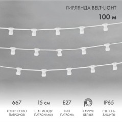 Гирлянда "Белт Лайт" 2жил. шаг 15см патроны E27 1320Вт IP65 влагостойкая провод бел. (уп.100м) Neon-