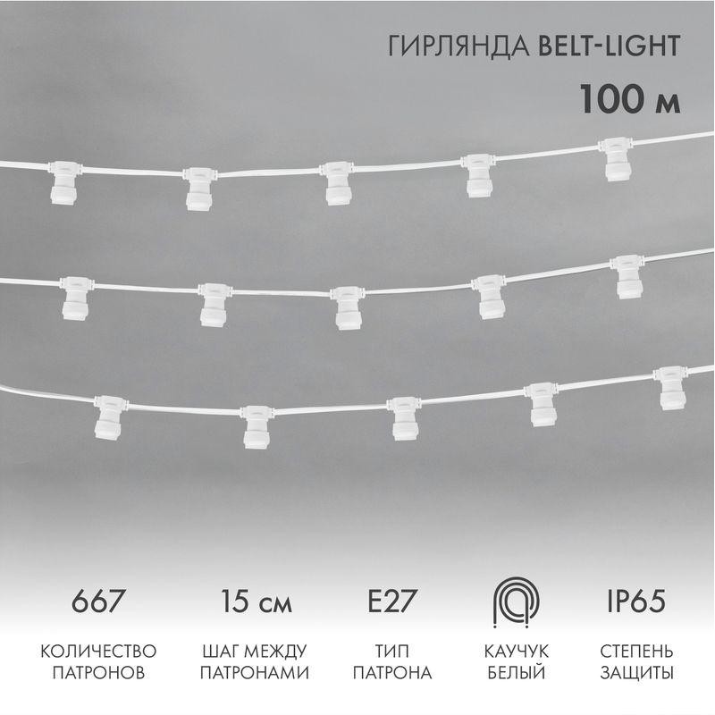 Гирлянда "Белт Лайт" 2жил. шаг 15см патроны E27 1320Вт IP65 влагостойкая провод бел. (уп.100м) Neon-