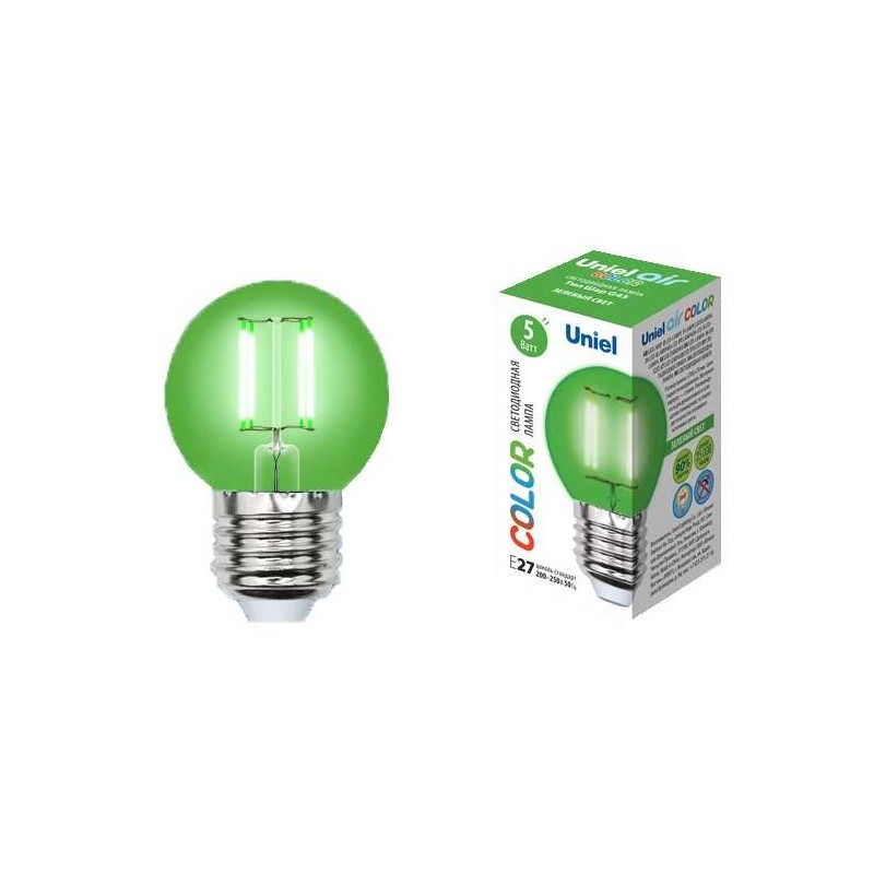 Лампа светодиодная LED-G45-5W/GREEN/E27 GLA02GR форма "шар" Air color зел. упак. картон Uniel UL-000