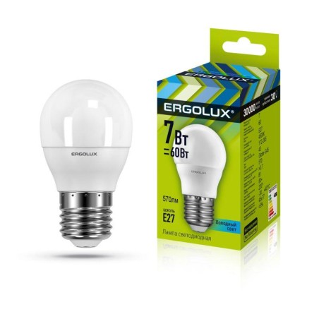 Лампа светодиодная LED-G45-7W-E27-4500K 172-265В "Шар" Ergolux 12145