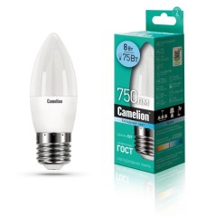 Лампа светодиодная LED8-C35/845/E27 8Вт свеча 4500К бел. E27 750лм 170-265В Camelion 12390