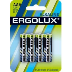 Элемент питания алкалиновый AAA/LR03 1.5В Alkaline BL-4 (блист.4шт) Ergolux 11744