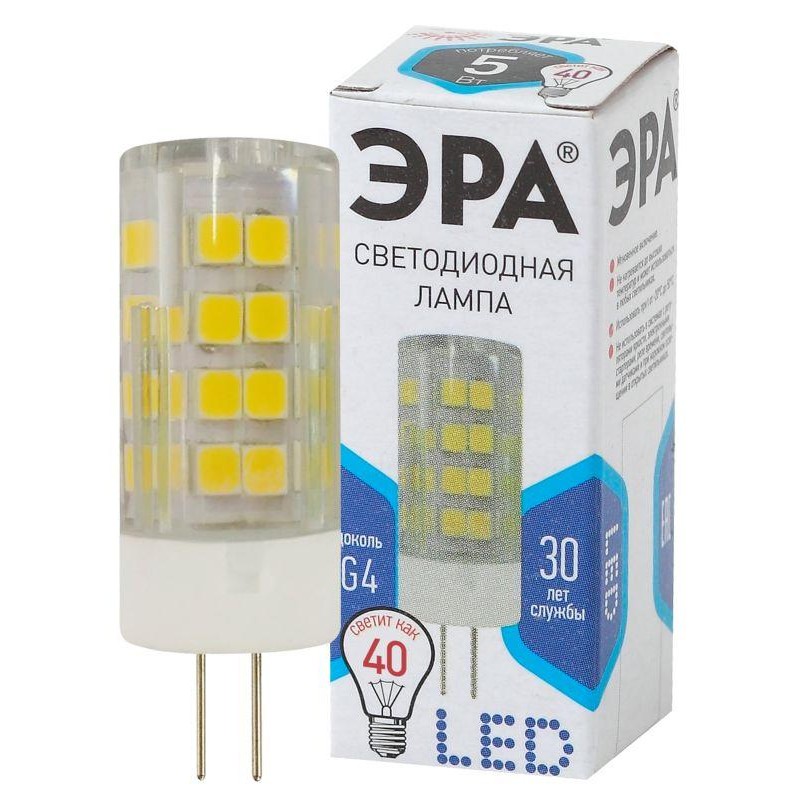 Лампа светодиодная JC-5w-220V-corn ceramics-840-G4 400лм ЭРА Б0027858