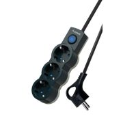 Удлинитель 3х1.5м с заземл. IP20 с выкл. 10А 2200Вт 220В защ. шторки ПВС 3х1 черн. КОСМОС YKsm1.5m-3g-Z-V10A-B