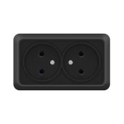 Розетка 2-м ОП Олимп 16А IP20 без заземл. черн. Universal 2215